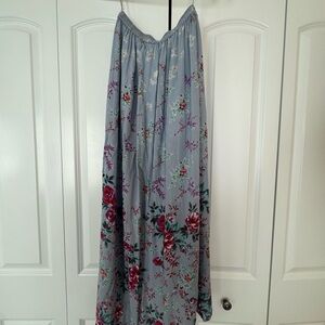 Blue Rain Floral Maxi Skirt in Soft Gray and Red
